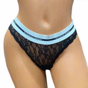 Victorias Secret low rise Logo on elastic waistband lace thong panty black